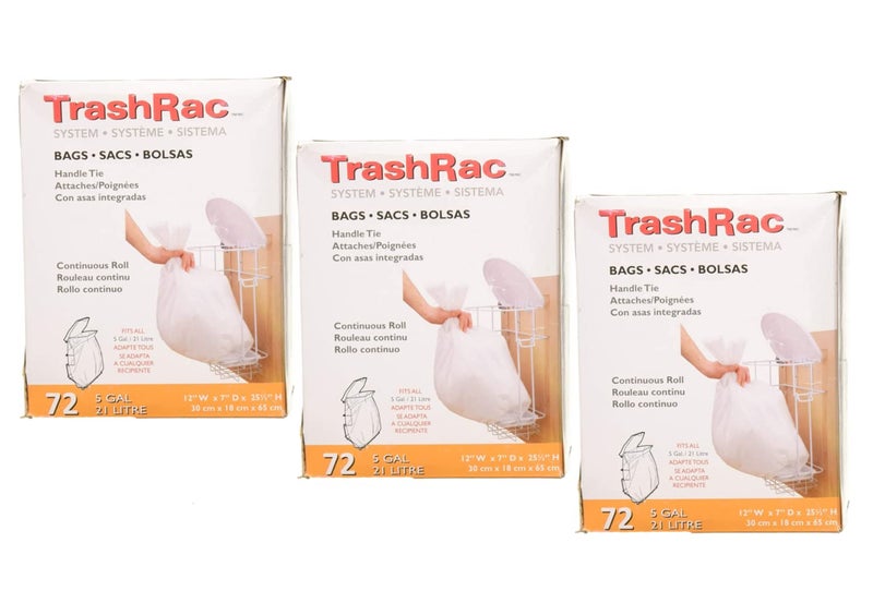 Trashrac 5 Gal Trash Bags Handle Tie 72 Count Pack of 3